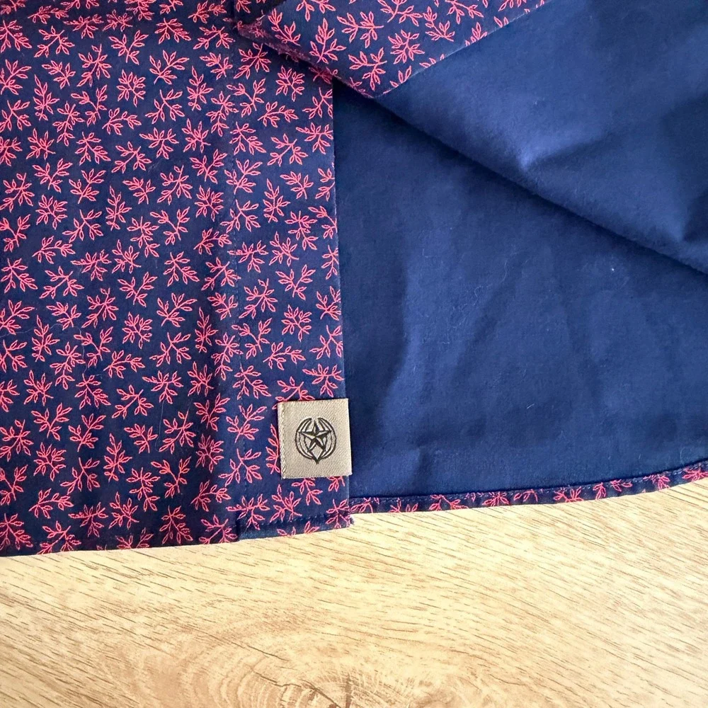 Banana Republic Untucked Slim Fit Shirt Mens L Navy Blue Red Floral Non-Iron